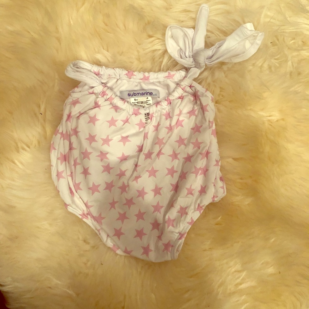 Submarine swim kids- white w/  pink star one piece